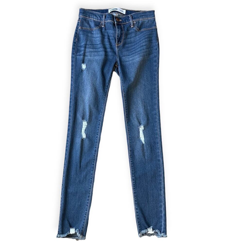 Girls 14 Old Navy Ballerina Dark Distressed Stretch Jeggings Jeans Frayed Hem
